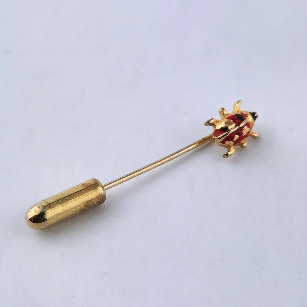 Vintage Gold Tone Enamel Ladybug Stick Pin Hat Lapel Scarf Cravat Insect Bug